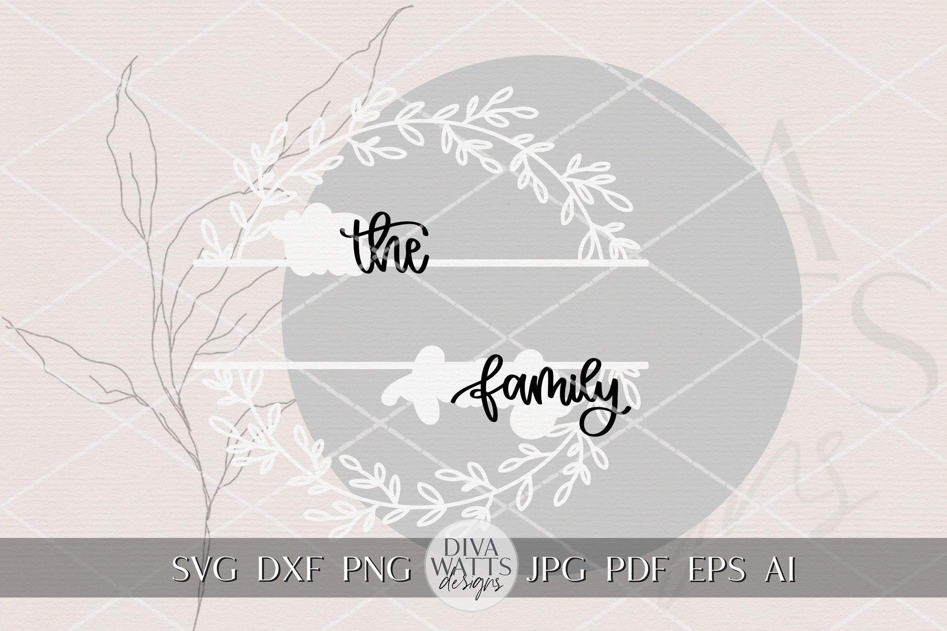 Personalized Family Name Round Door Hanger SVG | Split Monogram Wreath Laser Cut File | Rustic Farmhouse Sign for Glowforge xTool OMTech