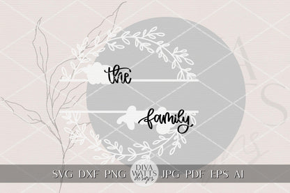Personalized Family Name Round Door Hanger SVG | Split Monogram Wreath Laser Cut File | Rustic Farmhouse Sign for Glowforge xTool OMTech