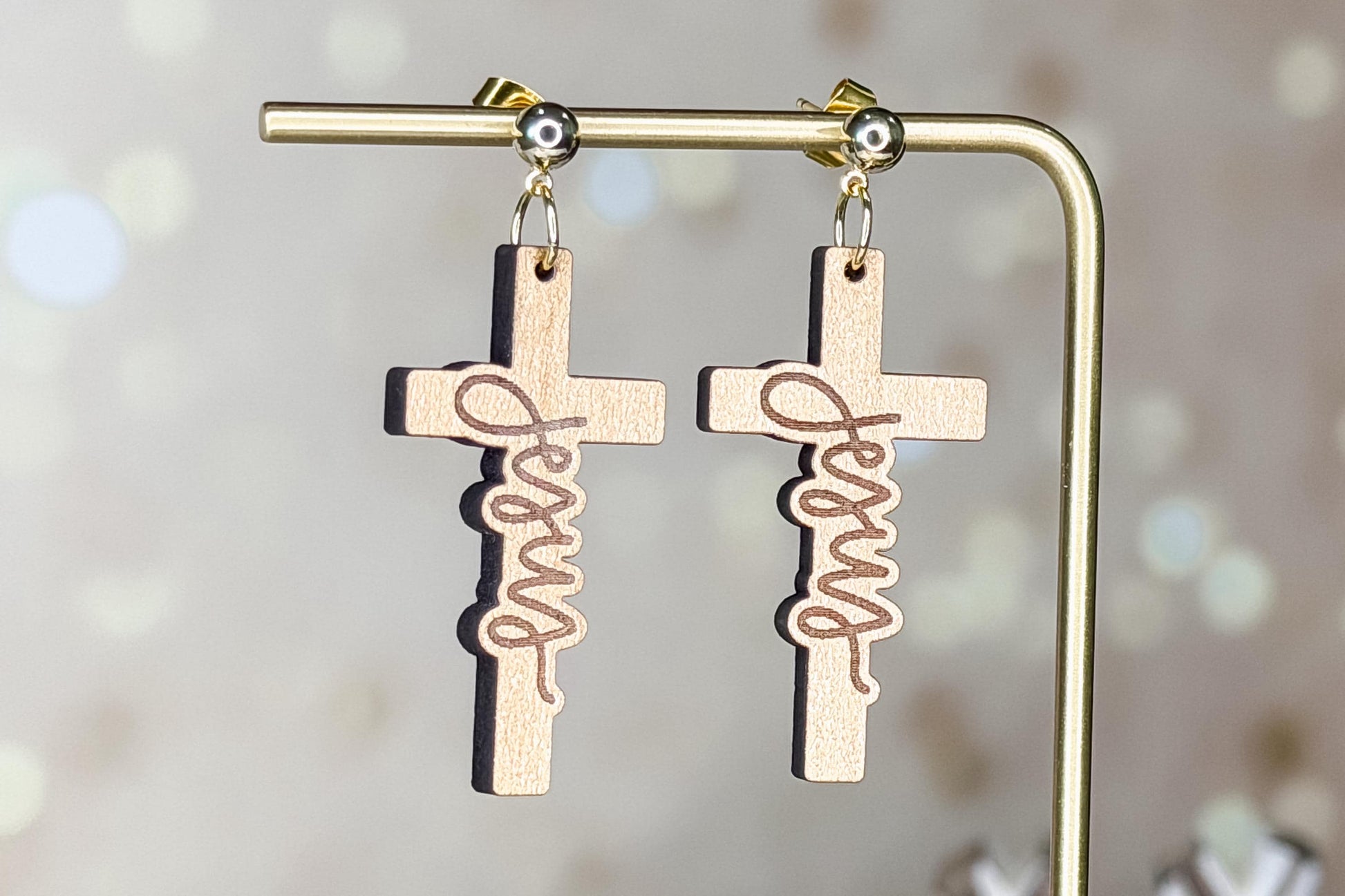 Jesus Cross Earrings SVG Laser Cut File | Christian Jewelry Template for Glowforge, xTool, OMTech | Faith Gift DIY Wood Earrings