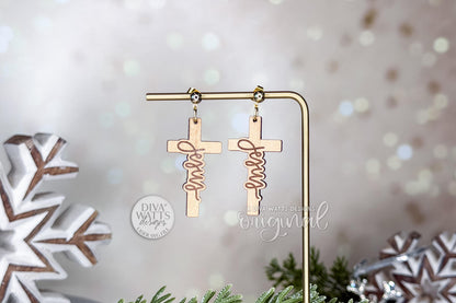 Jesus Cross Earrings SVG Laser Cut File | Christian Jewelry Template for Glowforge, xTool, OMTech | Faith Gift DIY Wood Earrings