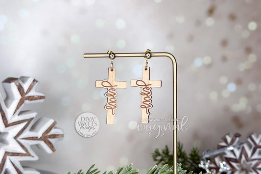 Jesus Cross Earrings SVG Laser Cut File | Christian Jewelry Template for Glowforge, xTool, OMTech | Faith Gift DIY Wood Earrings