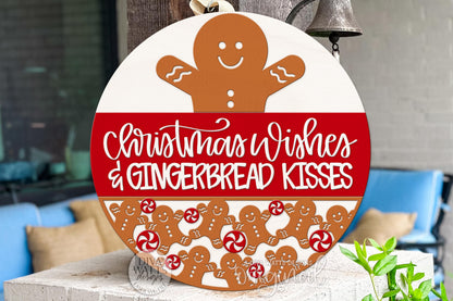 Christmas Wishes & Gingerbread Kisses SVG | Layered Round Door Hanger File for Glowforge xTool | Holiday Laser Cut Sign Template