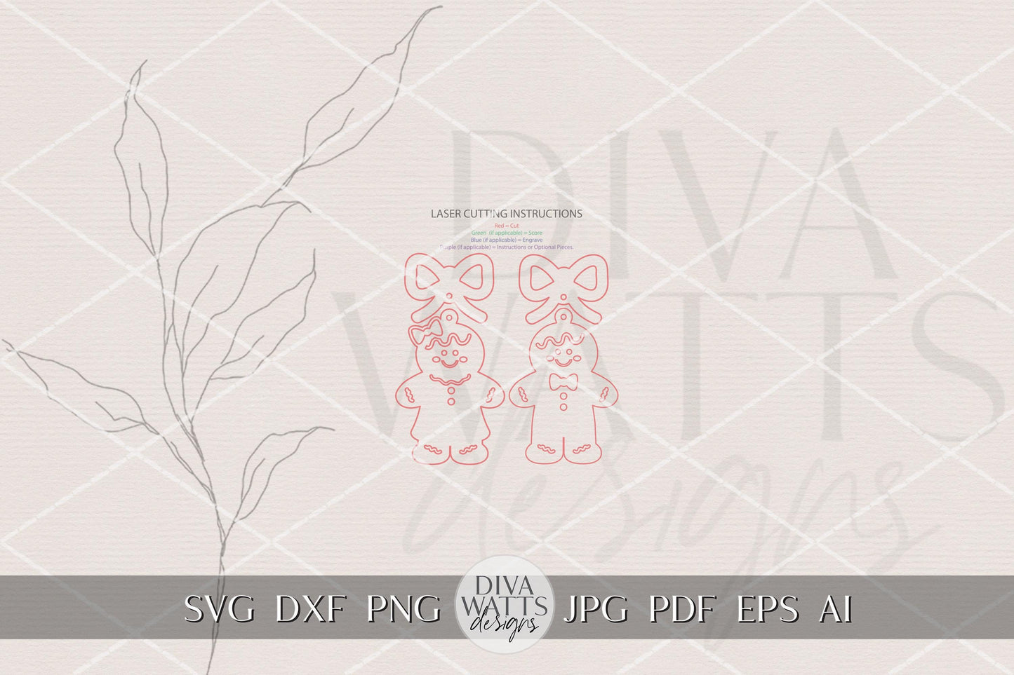 Gingerbread Man & Woman Earrings SVG with Bow Layer | Christmas Laser Cut File for Glowforge xTool OMTech | Holiday Jewelry Template