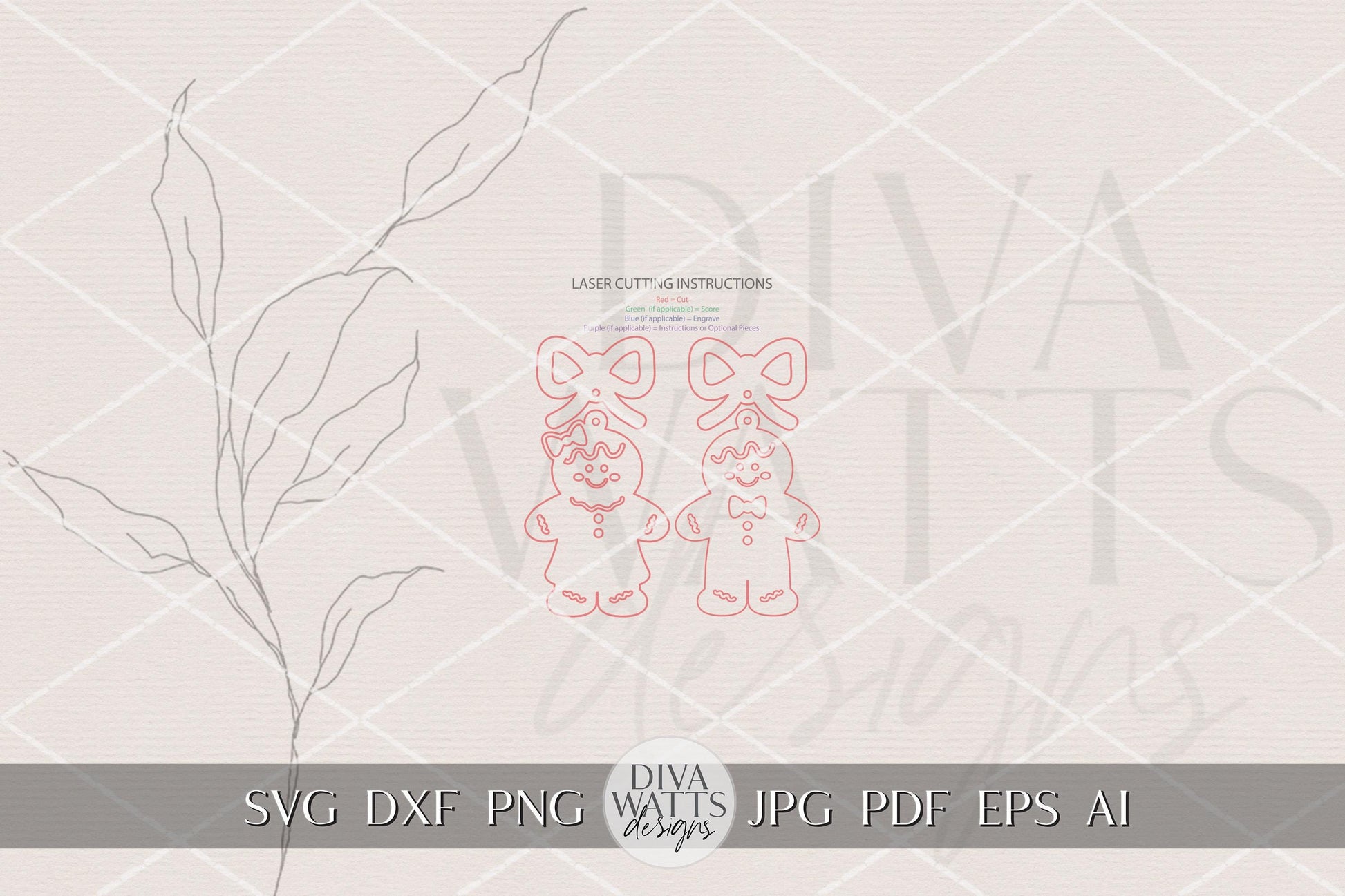 Gingerbread Man & Woman Earrings SVG with Bow Layer | Christmas Laser Cut File for Glowforge xTool OMTech | Holiday Jewelry Template