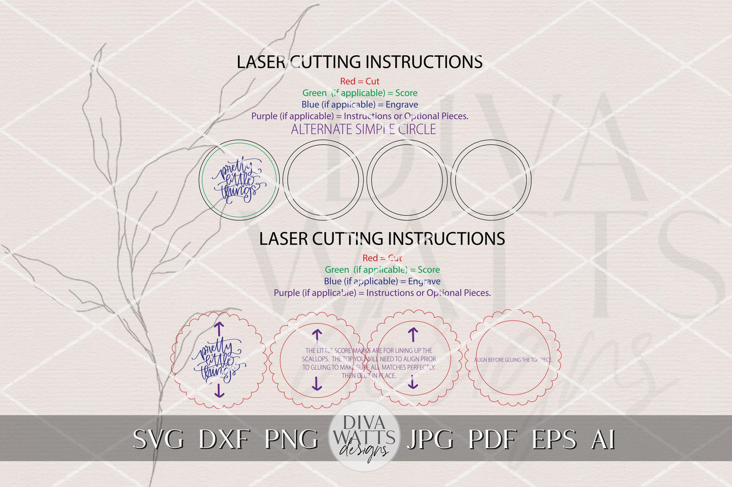 Pretty Little Things Jewelry Dish SVG – Scalloped & Plain Circle Laser Cut File for Glowforge xTool OMTech, Trinket Tray SVG for Makers