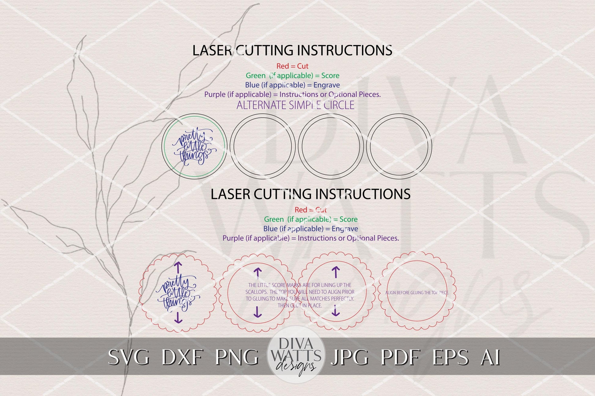 Pretty Little Things Jewelry Dish SVG – Scalloped & Plain Circle Laser Cut File for Glowforge xTool OMTech, Trinket Tray SVG for Makers