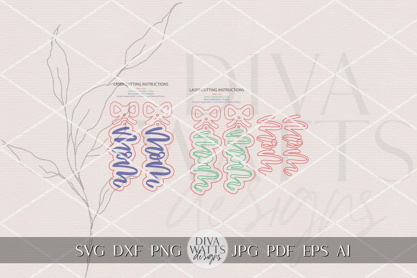 Mom Earrings SVG Laser Cut File – Layered Acrylic Earring Design with Optional Engraved Version for Glowforge, xTool, OMTech