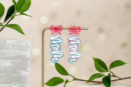 Mom Earrings SVG Laser Cut File – Layered Acrylic Earring Design with Optional Engraved Version for Glowforge, xTool, OMTech