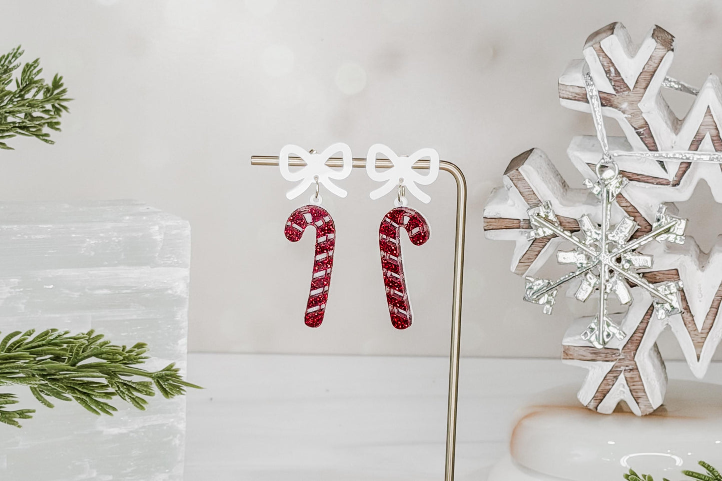 Candy Cane Earrings SVG | Christmas Laser Cut Earring File for Glowforge xTool | Festive Bow Dangle Jewelry Pattern