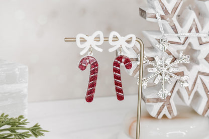 Candy Cane Earrings SVG | Christmas Laser Cut Earring File for Glowforge xTool | Festive Bow Dangle Jewelry Pattern