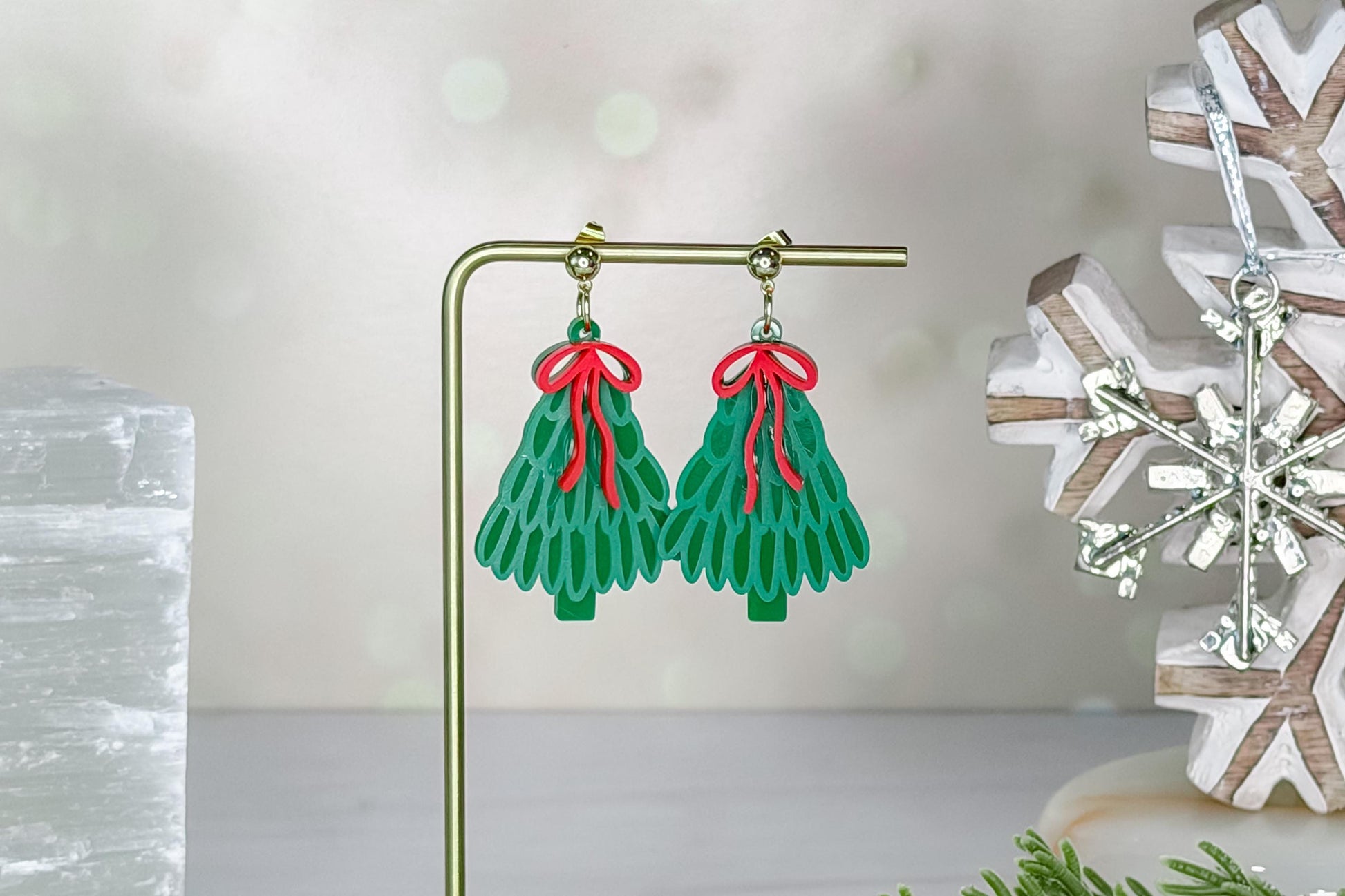 Christmas Tree Earrings SVG, Coquette Bow Holiday Earring Laser Cut File, Layered Ribbon Jewelry Design for Glowforge, xTool, OMTech