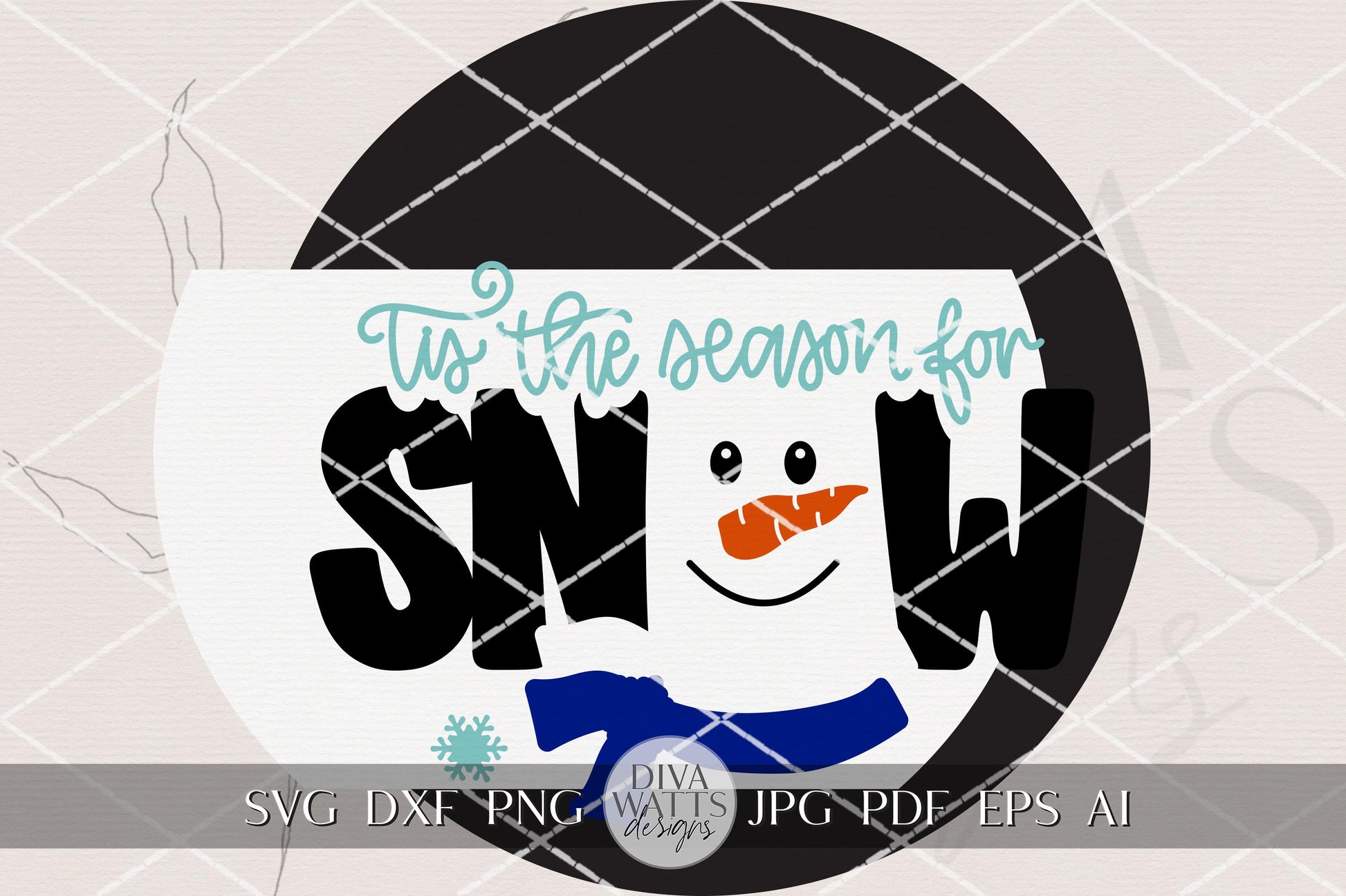 Tis The Season For Snow Round Door Hanger SVG | Winter Snowman Laser Cut File for Glowforge, xTool, OMTech | DIY Layered Christmas Sign