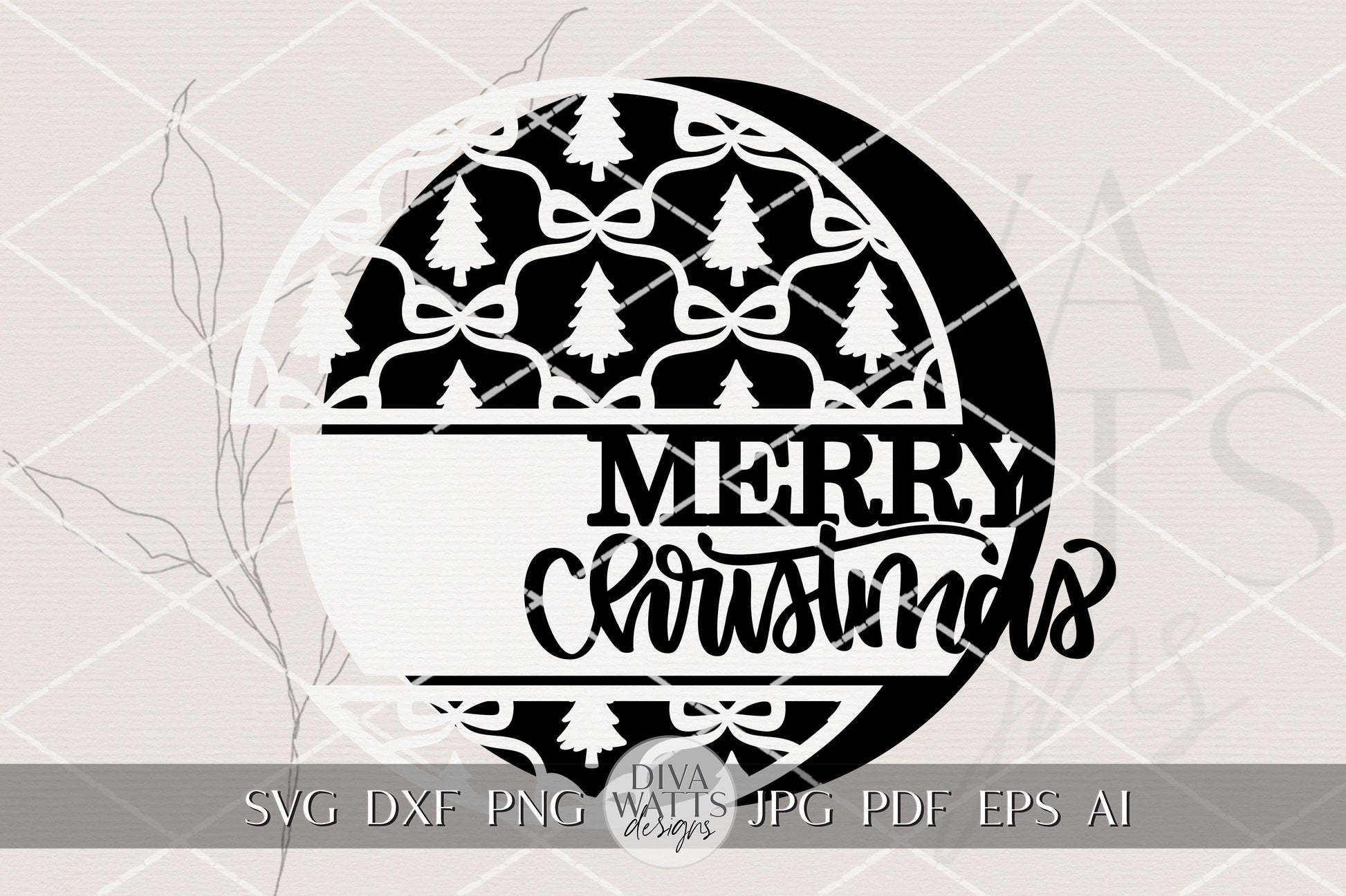 Merry Christmas Round Door Hanger SVG with Layered Trees and Bows | Holiday Laser Cut File for Glowforge xTool Seasonal Porch Decor