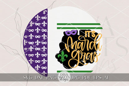 It’s Mardi Gras Round Door Hanger SVG Layered Fleur-de-Lis Laser Cut Sign File for Glowforge xTool Carnival Porch Décor DIY Laser Cut Design