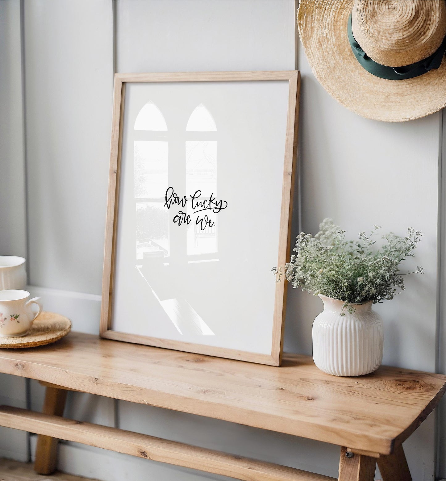 Printable Wall Art Hand Lettered 'How Lucky Are We' Inspirational Digital Print for Home Wall Decor Modern Minimalist Instant Download