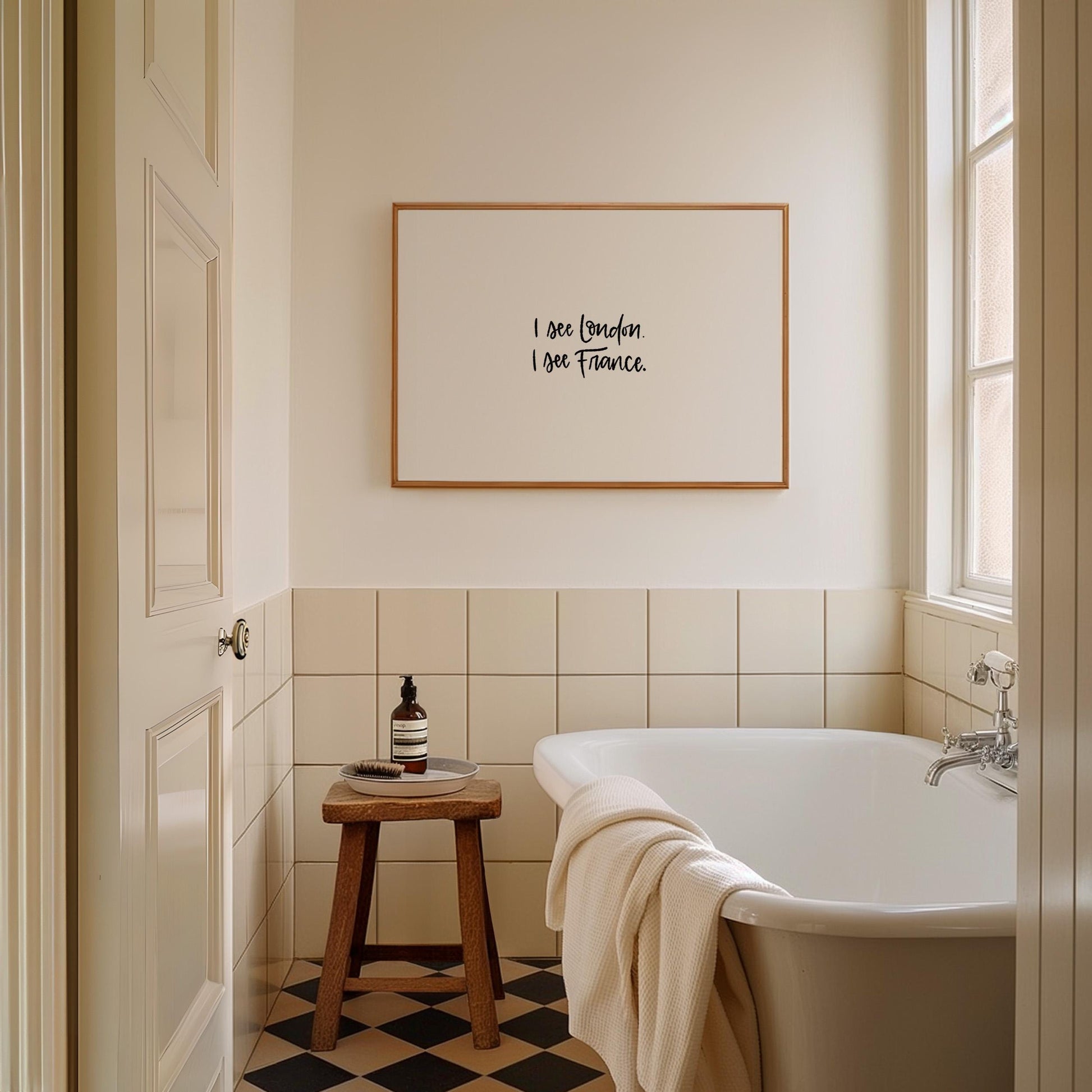 Printable Wall Art Hand Lettered ‘I See London I See France’ Modern Bathroom Decor Funny Minimalist Digital Print Instant Download