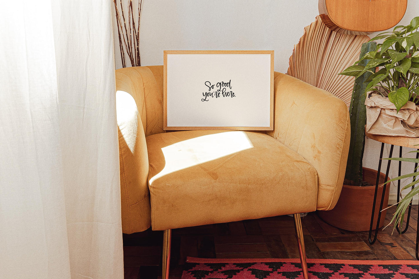 So Good You’re Here Printable Wall Art, Hand-Lettered Welcome Quote Digital Print for Home Décor, Modern Minimalist Gallery Wall Art