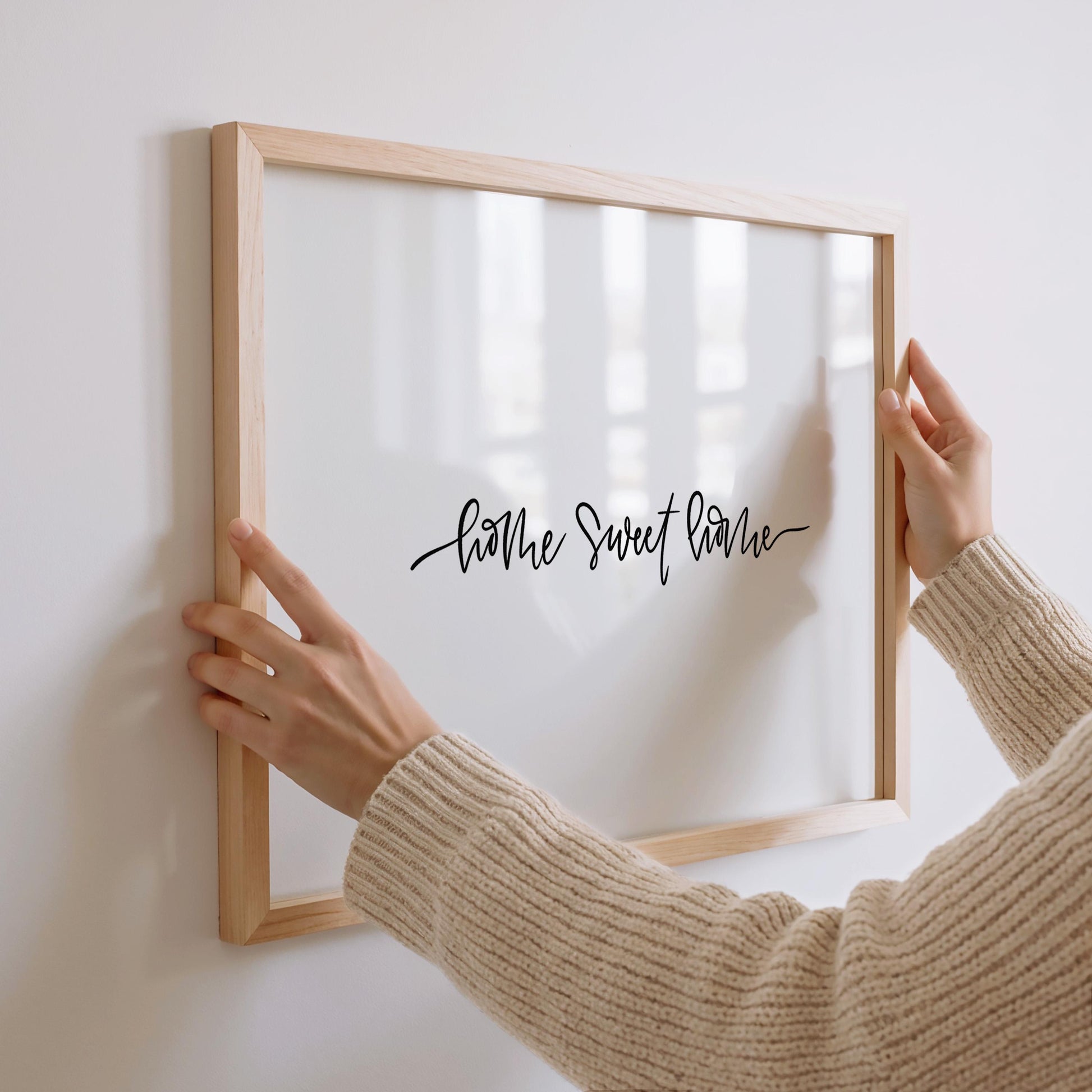 Home Sweet Home Printable Wall Art, Hand-Lettered Quote Digital Print for Cozy Home Décor, Modern Minimalist Entryway & Gallery Wall Art