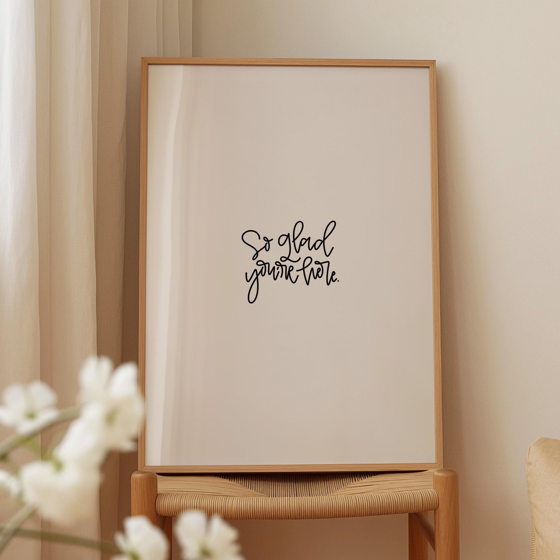 Printable Wall Art So Glad You're Here Sign Hand Lettered Modern Minimalist Digital Print Home Decor Entryway Gallery Wall Instant Download