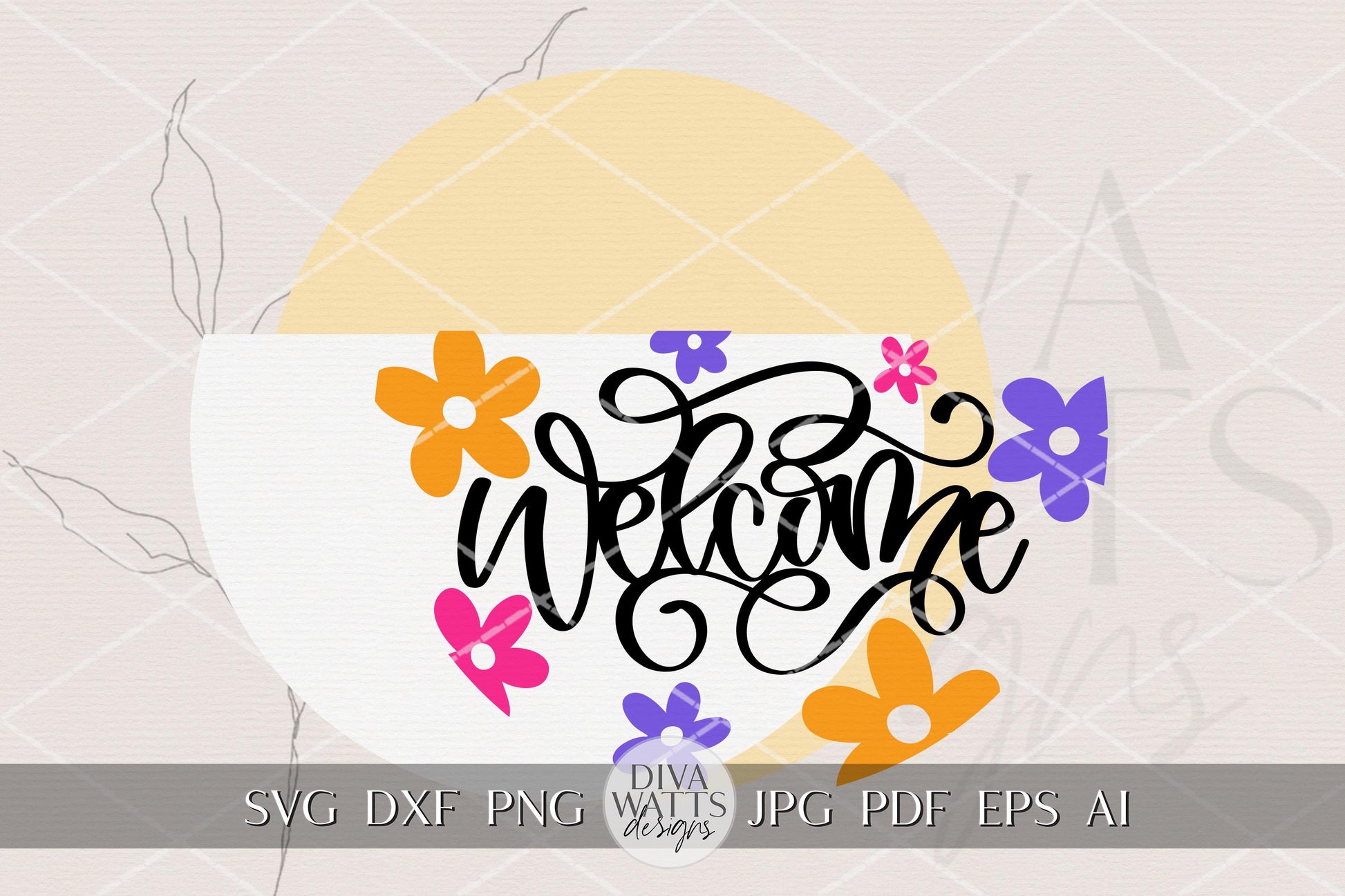 Welcome Round Door Hanger SVG Laser Cut File with Layered Floral Accents, Whimsical Welcome Sign for Glowforge xTool DIY Porch Décor