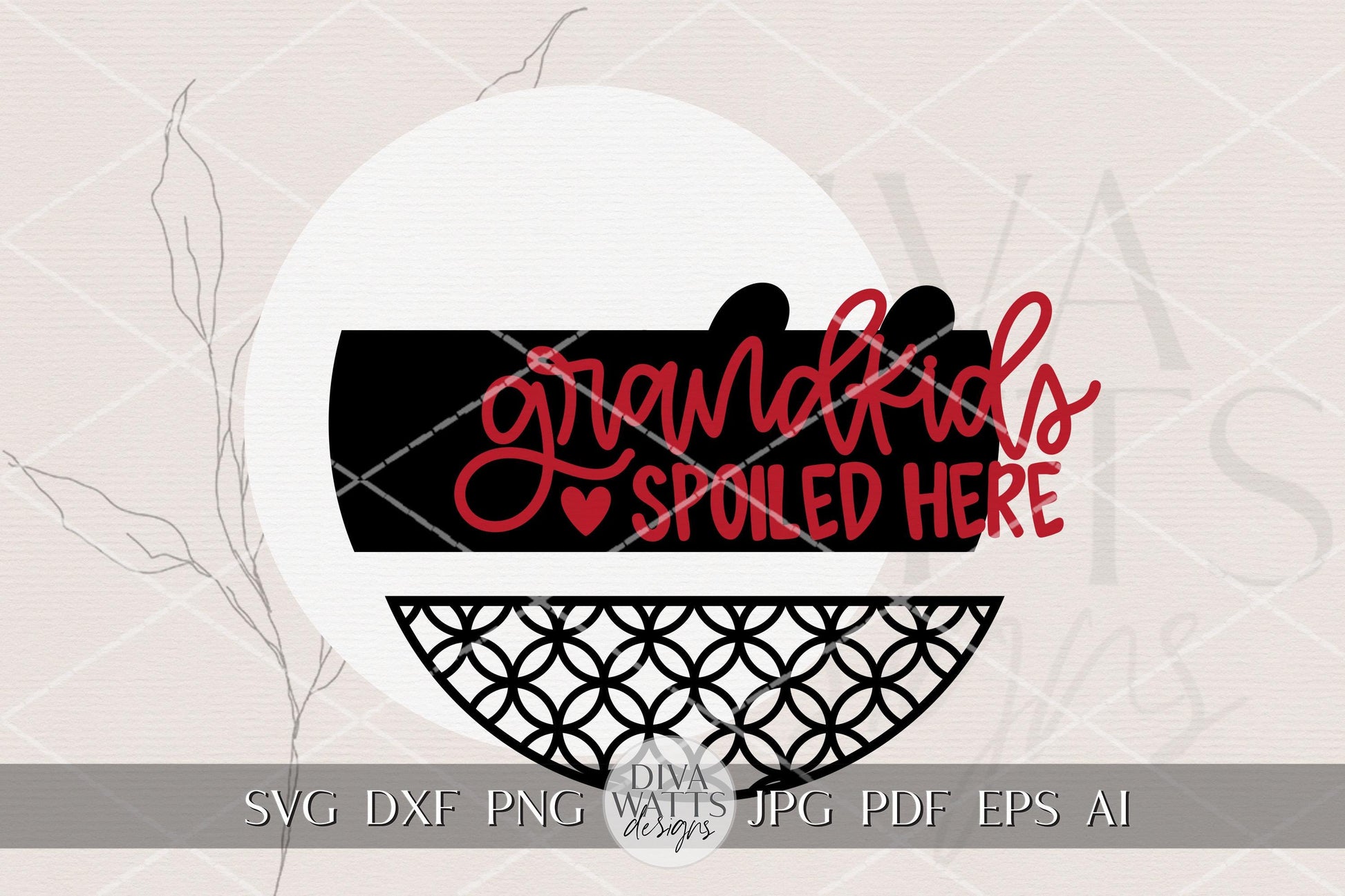 Grandkids Spoiled Here Round Door Hanger SVG, Layered Laser Cut File with Geometric Pattern, Farmhouse Porch Sign for Glowforge xTool OMTech