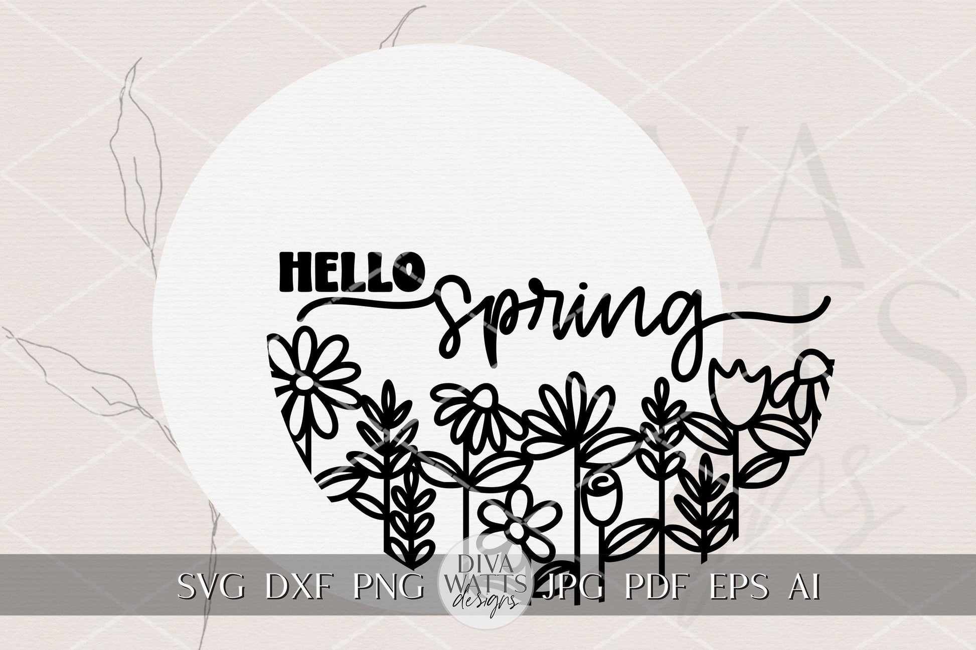 Hello Spring Round Door Hanger SVG • Floral Layered Laser Cut File • Spring Porch Sign Digital Design for Glowforge DIY Flower Welcome Sign