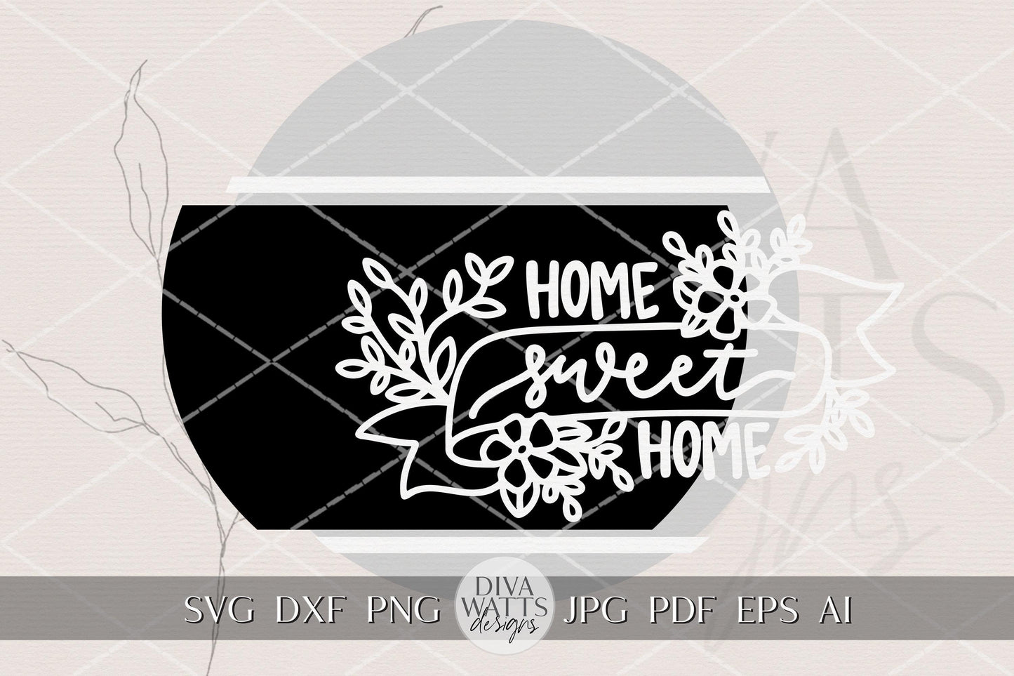 Home Sweet Home Round Door Hanger SVG, Floral Laser Cut Sign Template for Glowforge xTool, Layered Porch Decor DIY Wood Sign File
