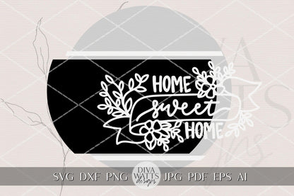 Home Sweet Home Round Door Hanger SVG, Floral Laser Cut Sign Template for Glowforge xTool, Layered Porch Decor DIY Wood Sign File