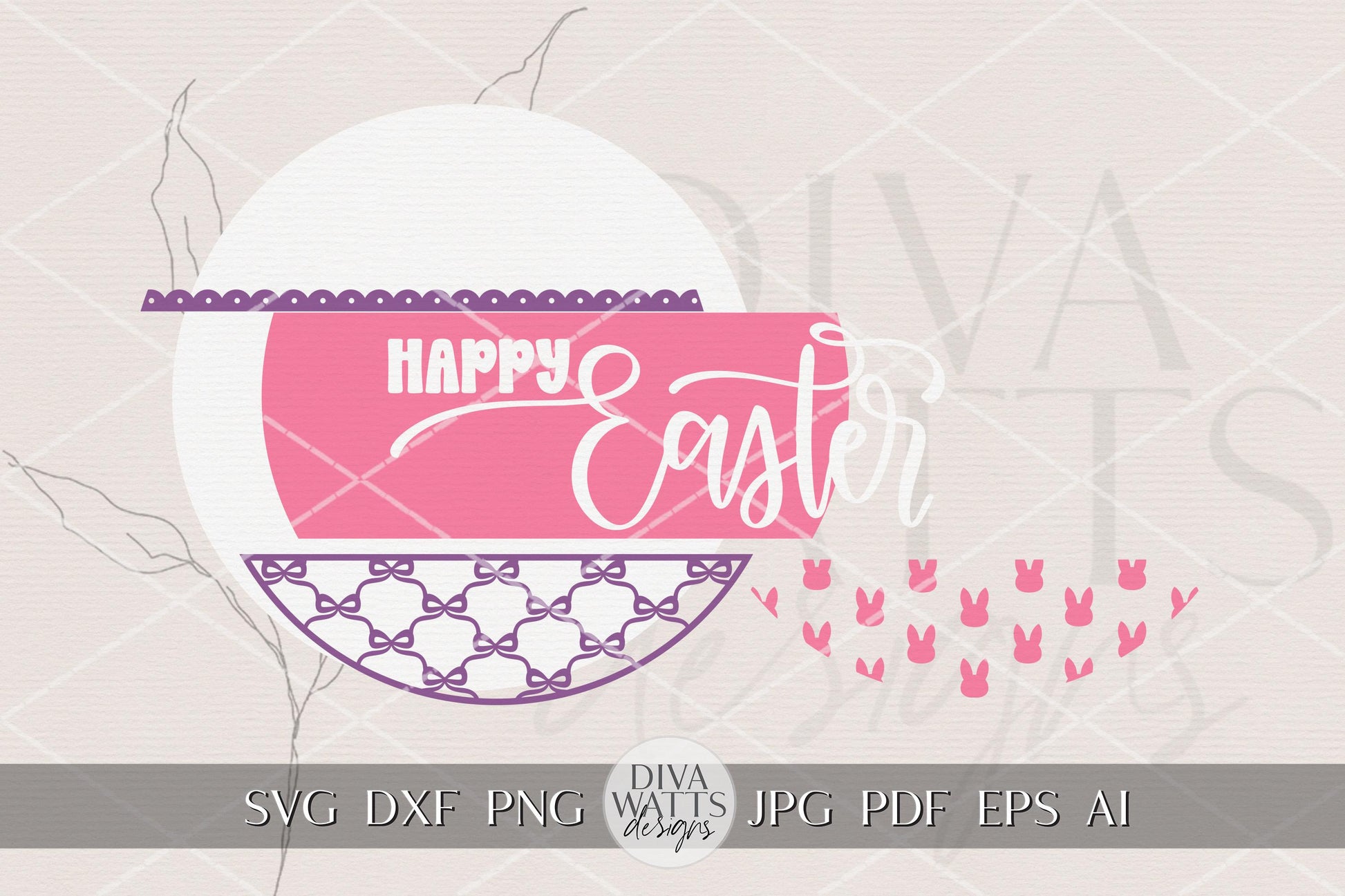Happy Easter Round Door Hanger SVG with Bow, Coquette Easter Sign, Layered Spring Porch Decor, DIY Laser Cut File