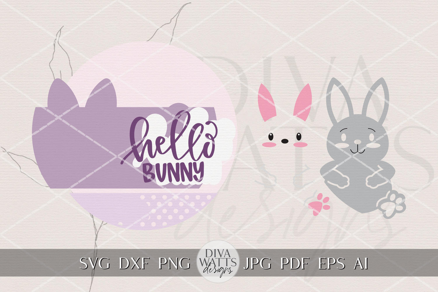 Hello Bunny Easter Round Door Hanger SVG Laser Cut File for Spring Porch Decor, Cute Bunny Sign, Layered Round Door Hanger DIY