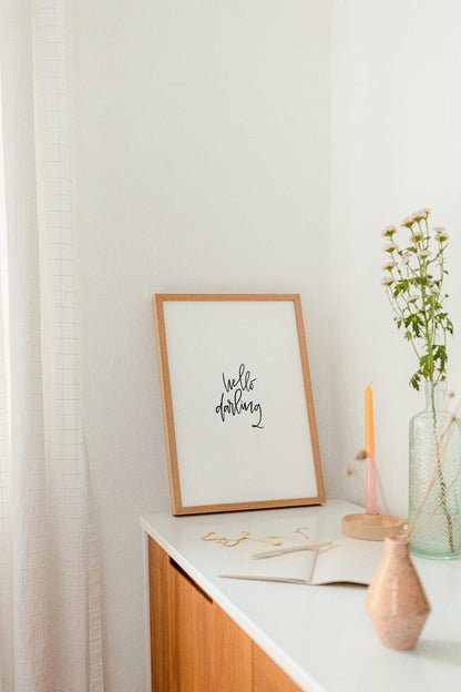 Hello Darling Printable Wall Art, Hand-Lettered Quote Print for Home Décor, Modern Minimalist Digital Print for Gallery Walls & Bedroom Art