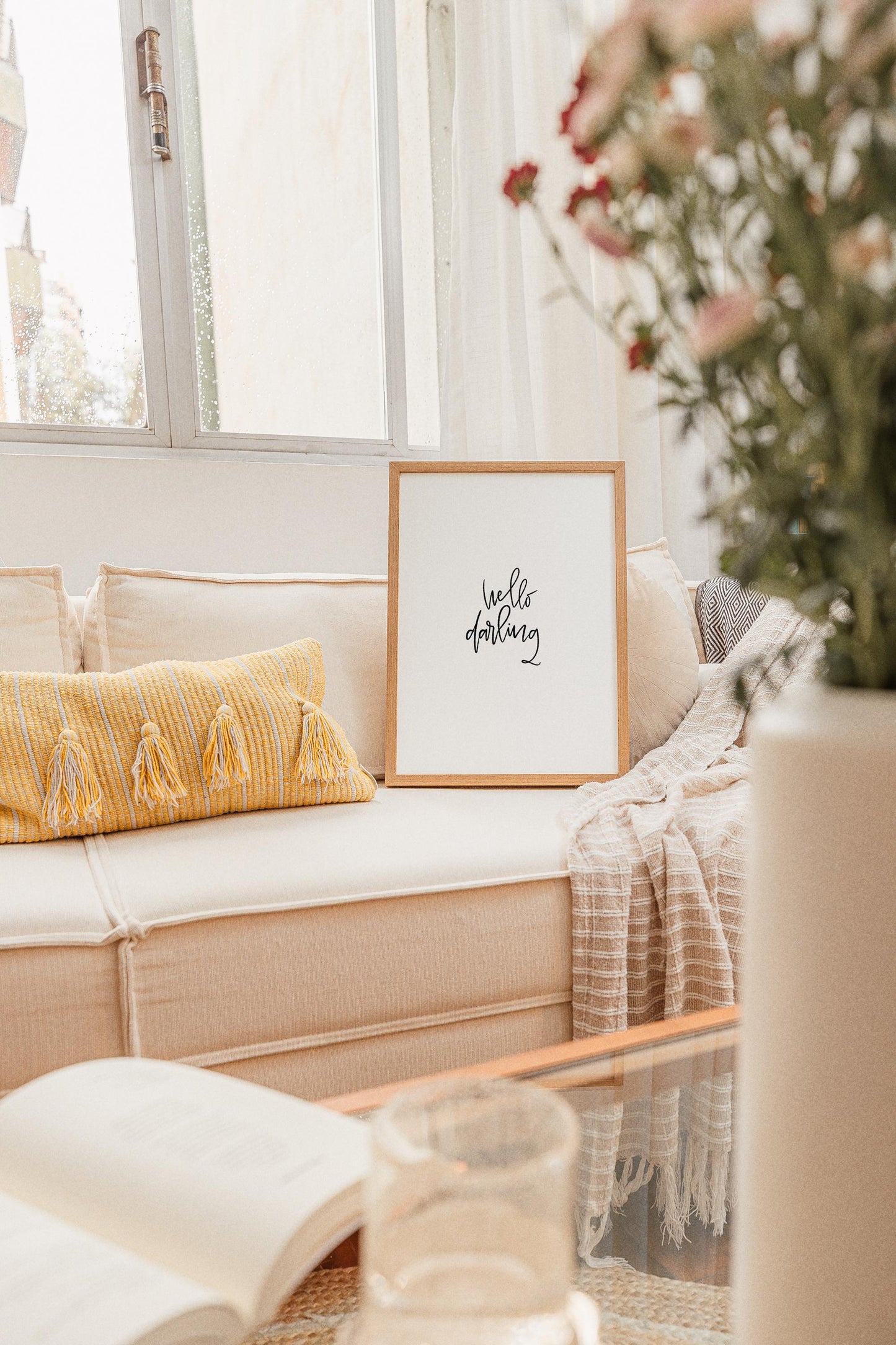 Hello Darling Printable Wall Art, Hand-Lettered Quote Print for Home Décor, Modern Minimalist Digital Print for Gallery Walls & Bedroom Art