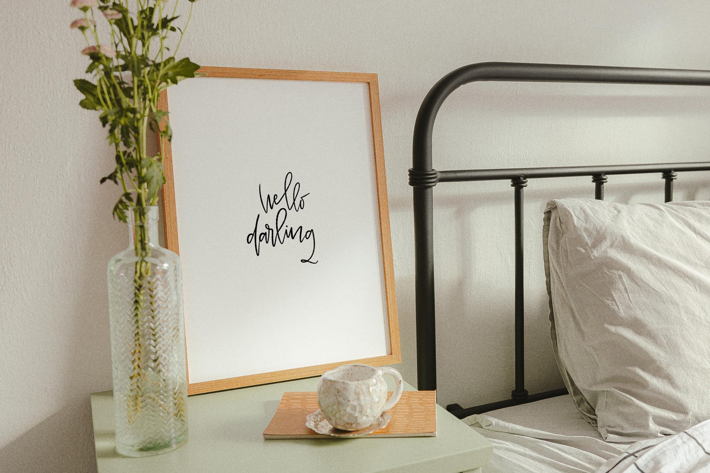 Hello Darling Printable Wall Art, Hand-Lettered Quote Print for Home Décor, Modern Minimalist Digital Print for Gallery Walls & Bedroom Art