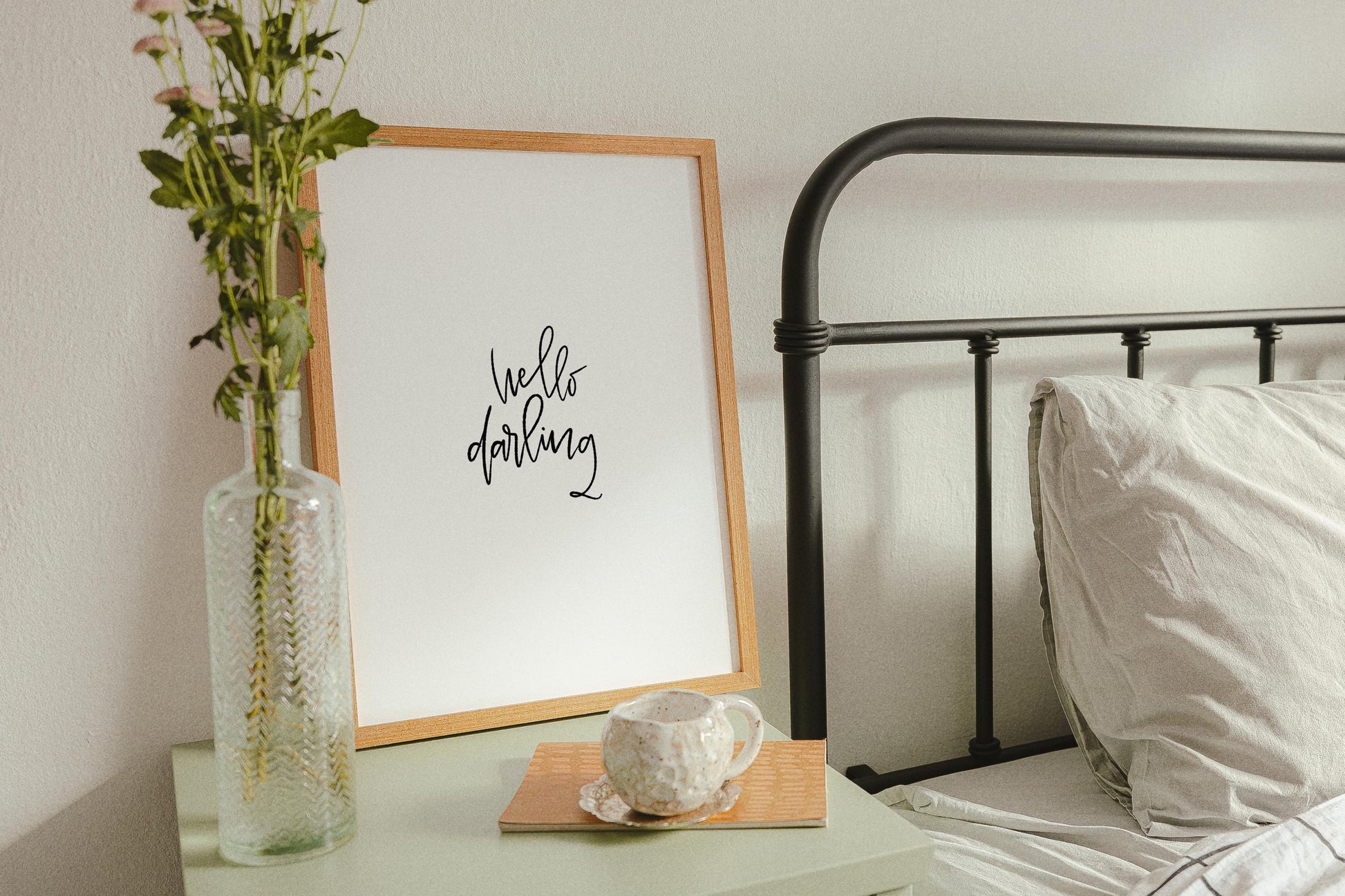 Hello Darling Printable Wall Art, Hand-Lettered Quote Print for Home Décor, Modern Minimalist Digital Print for Gallery Walls & Bedroom Art