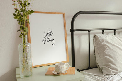 Hello Darling Printable Wall Art, Hand-Lettered Quote Print for Home Décor, Modern Minimalist Digital Print for Gallery Walls & Bedroom Art