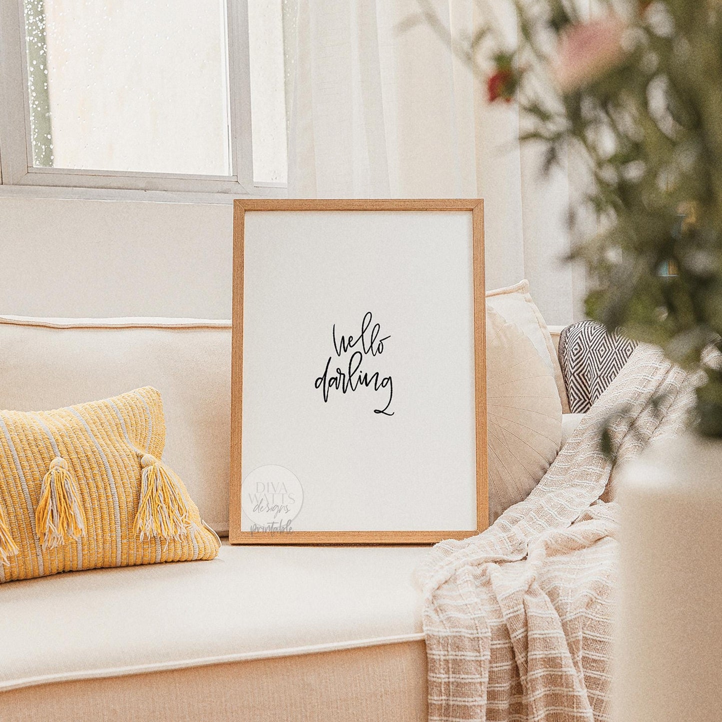 Hello Darling Printable Wall Art, Hand-Lettered Quote Print for Home Décor, Modern Minimalist Digital Print for Gallery Walls & Bedroom Art