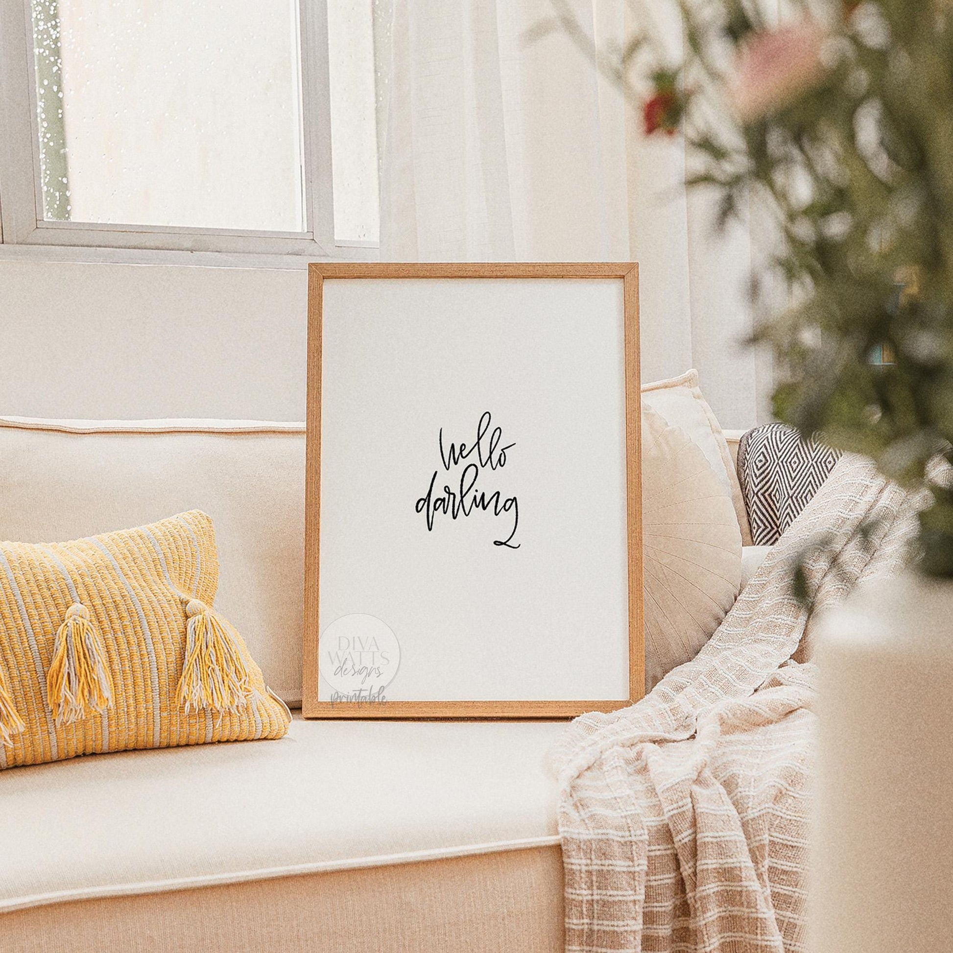 Hello Darling Printable Wall Art, Hand-Lettered Quote Print for Home Décor, Modern Minimalist Digital Print for Gallery Walls & Bedroom Art