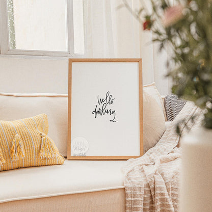 Hello Darling Printable Wall Art, Hand-Lettered Quote Print for Home Décor, Modern Minimalist Digital Print for Gallery Walls & Bedroom Art