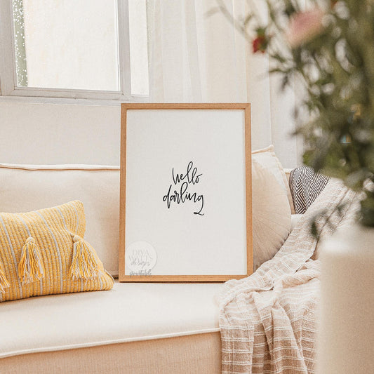 Hello Darling Printable Wall Art, Hand-Lettered Quote Print for Home Décor, Modern Minimalist Digital Print for Gallery Walls & Bedroom Art