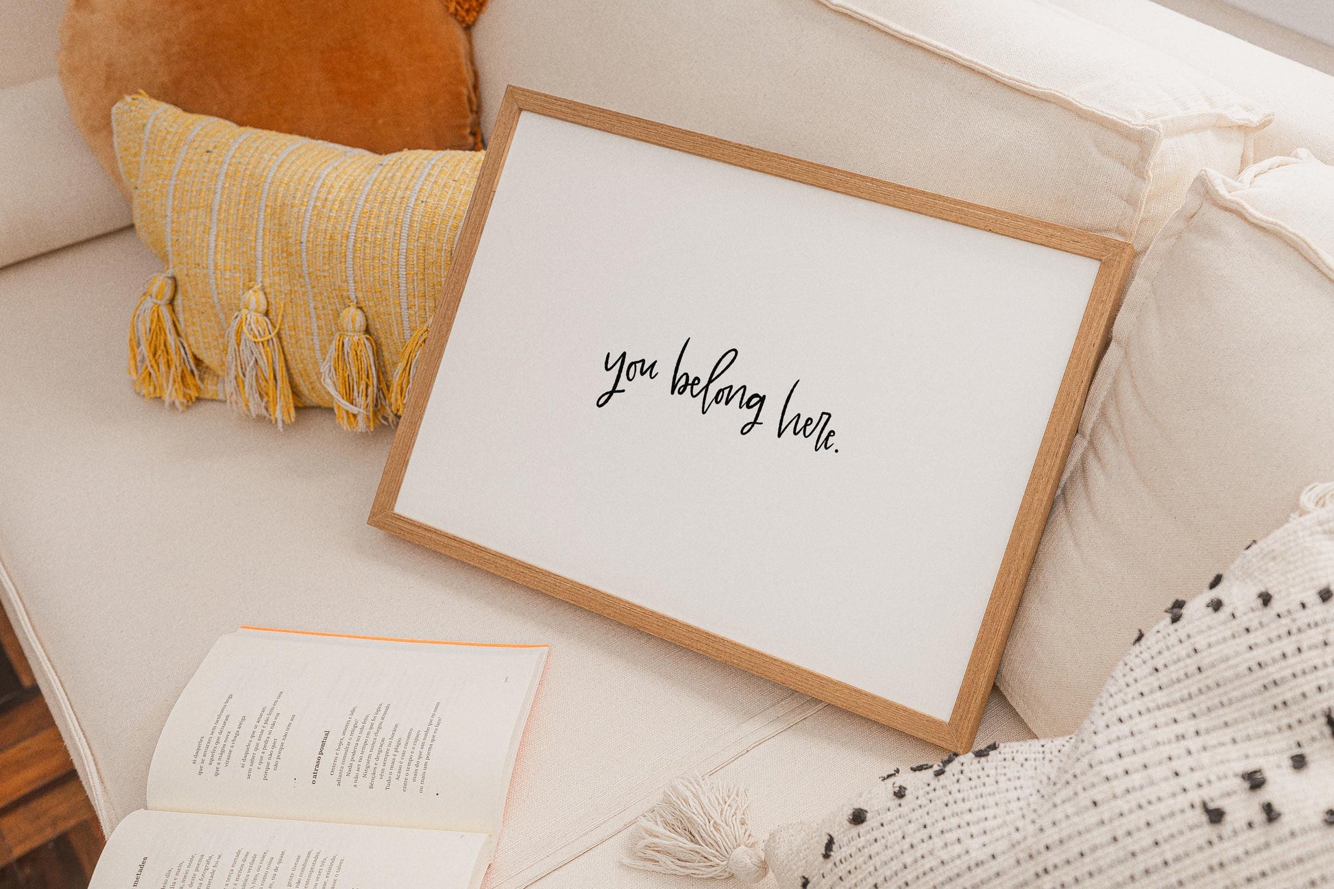 You Belong Here Printable Wall Art, Hand-Lettered Inspirational Quote Digital Print for Home Décor, Modern Minimalist Artwork