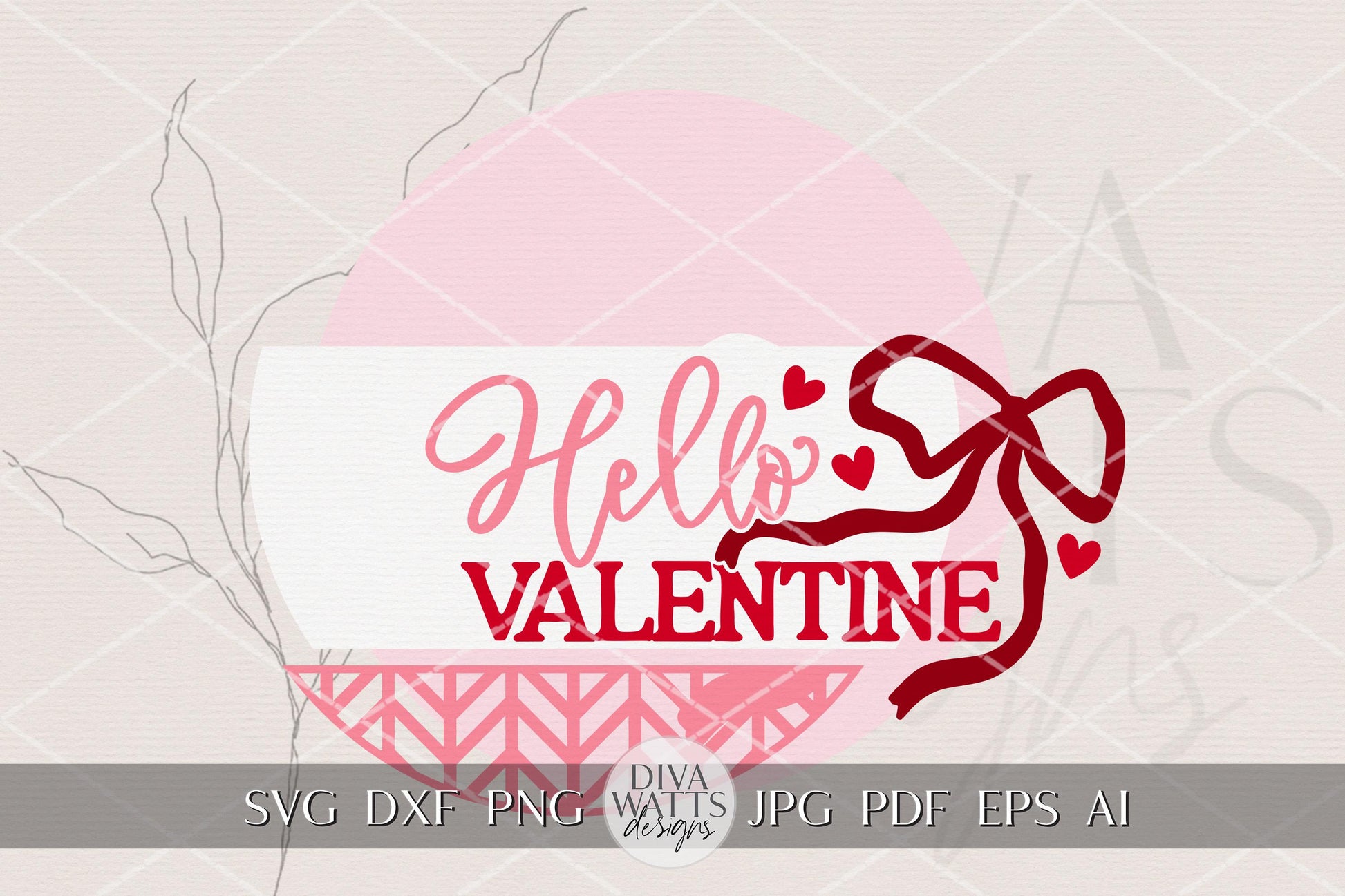 Hello Valentine Round Door Hanger SVG with Coquette Bow • Layered Valentine Sign Laser Cut File for Glowforge xTool OMTech DIY Porch Decor