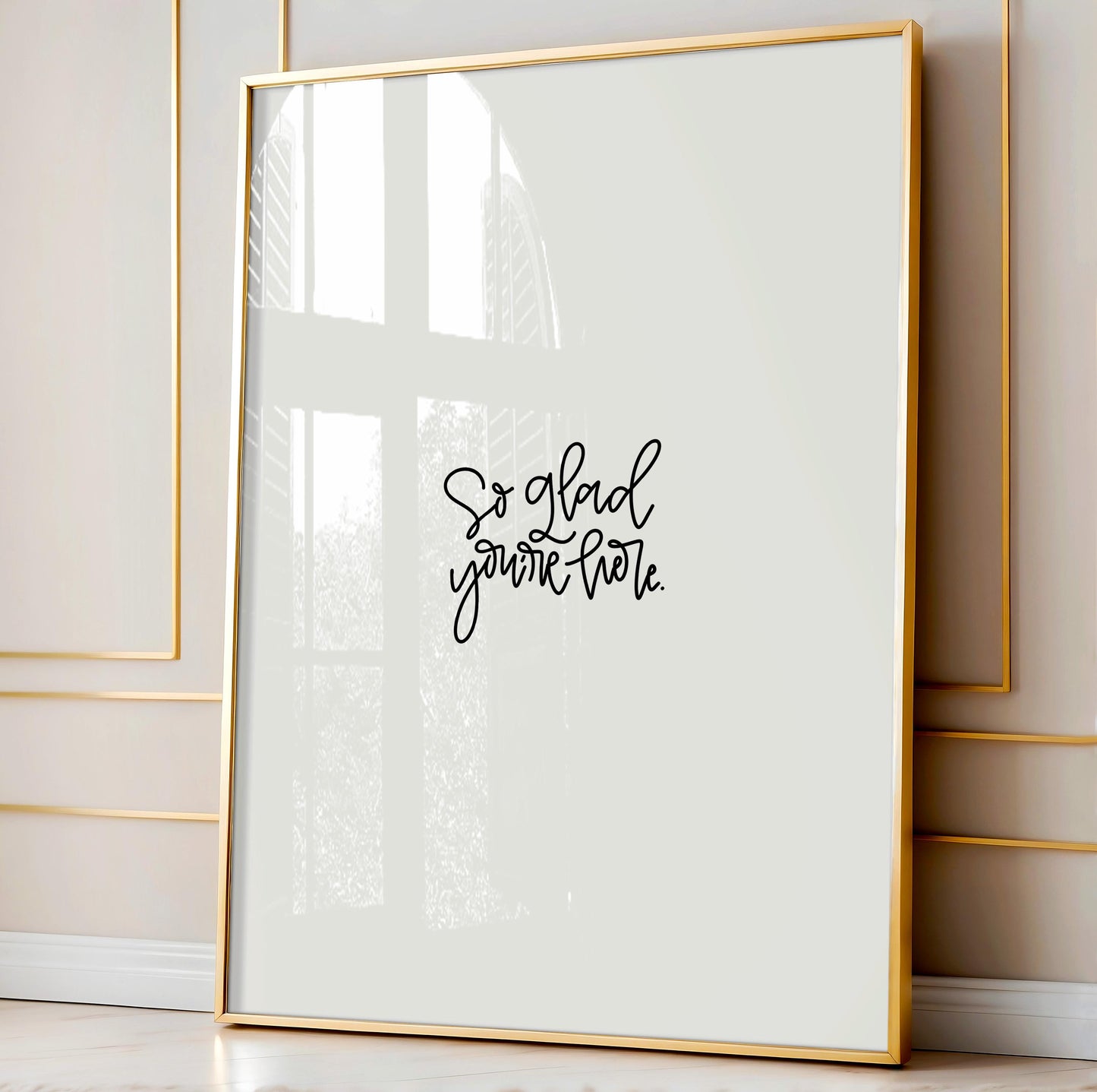 Printable Wall Art So Glad You're Here Sign Hand Lettered Modern Minimalist Digital Print Home Decor Entryway Gallery Wall Instant Download