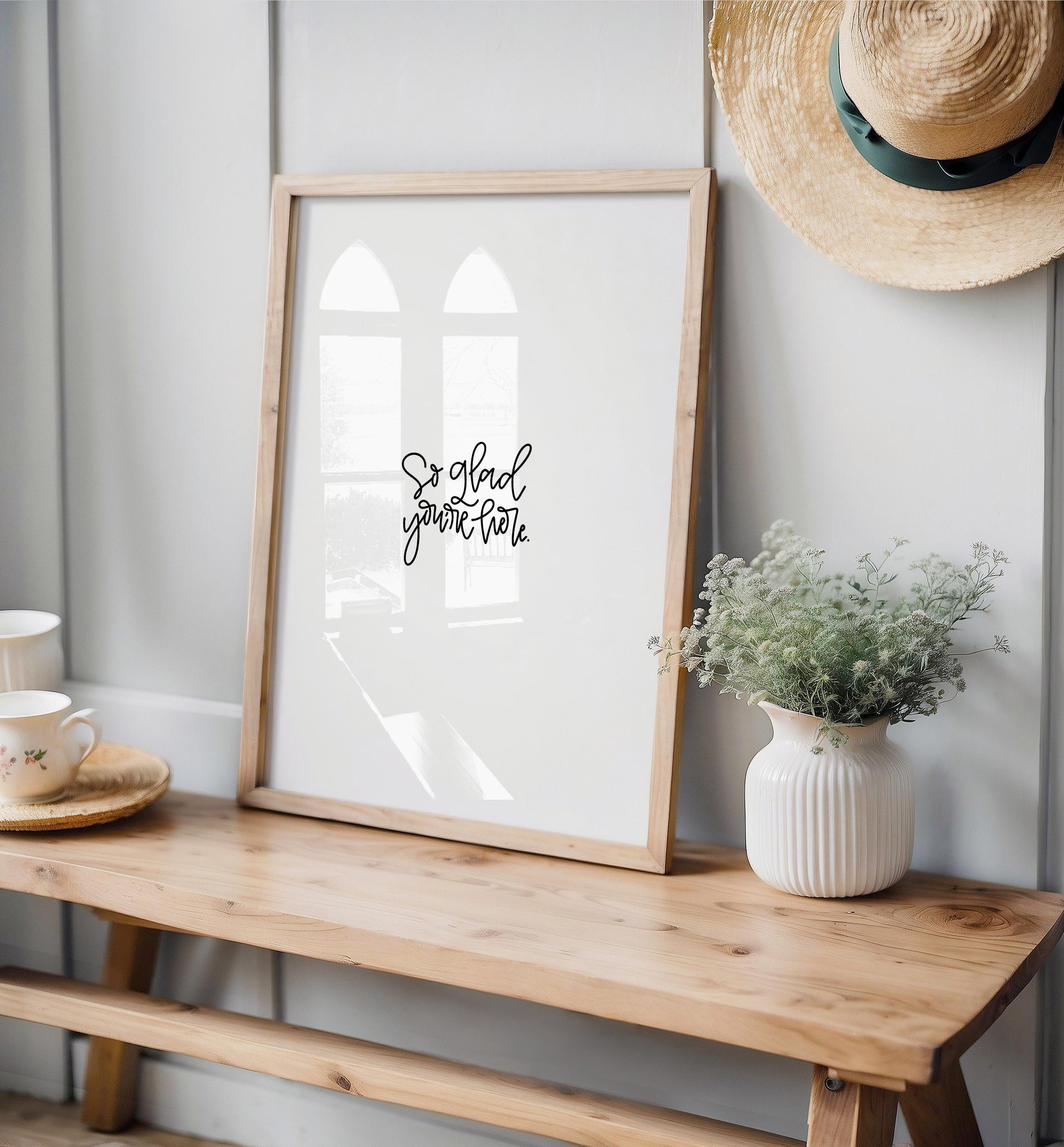 Printable Wall Art So Glad You're Here Sign Hand Lettered Modern Minimalist Digital Print Home Decor Entryway Gallery Wall Instant Download