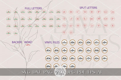 Welcome Split Monogram Alphabet SVG for Laser Cut Round Door Hanger, Initial Welcome Sign, Layered Porch Decor DIY Laser Files
