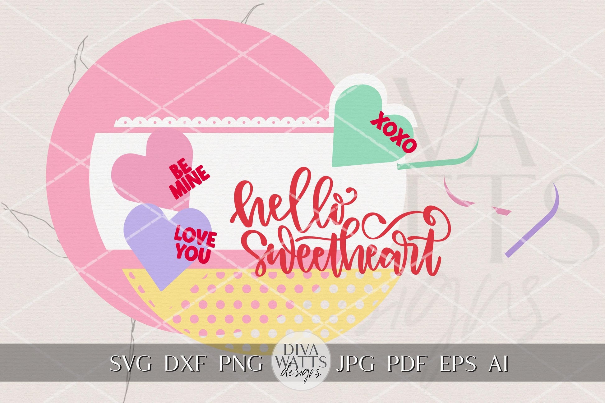 Hello Sweetheart Valentine Round Door Hanger SVG File for Laser Cut Signs, Valentine Porch Decor DIY Sign SVG, Layered Heart Door Hanger