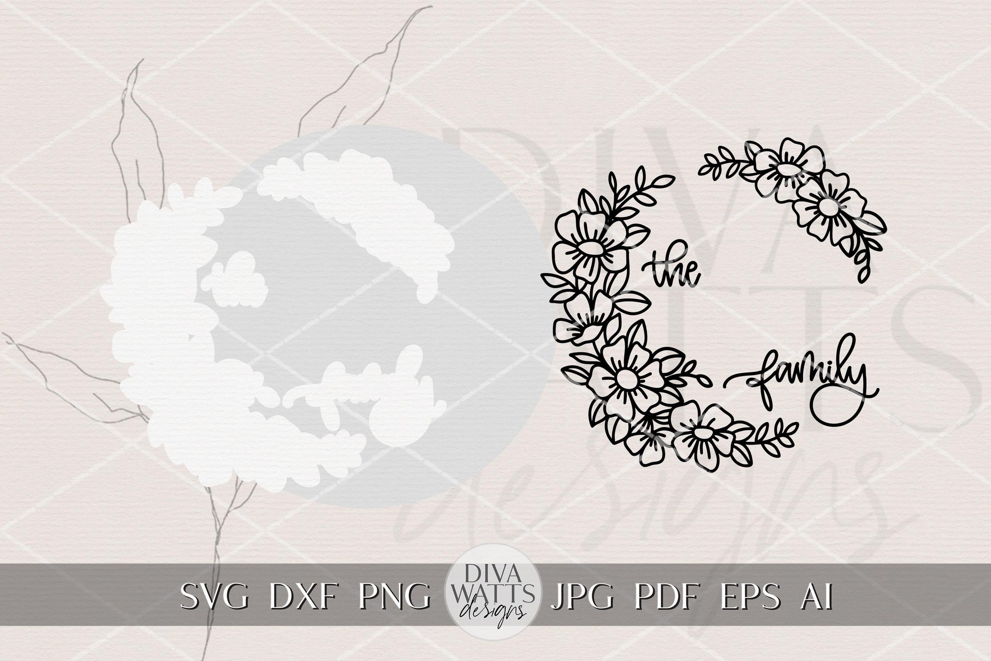 Personalized Family Name Round Door Hanger SVG, Floral Last Name Sign Laser Cut File, Custom Welcome Door Sign, Layered DIY Porch Decor
