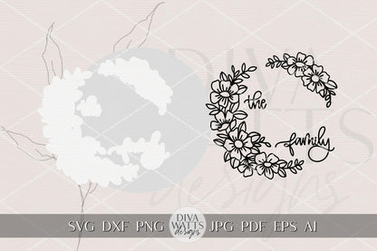 Personalized Family Name Round Door Hanger SVG, Floral Last Name Sign Laser Cut File, Custom Welcome Door Sign, Layered DIY Porch Decor
