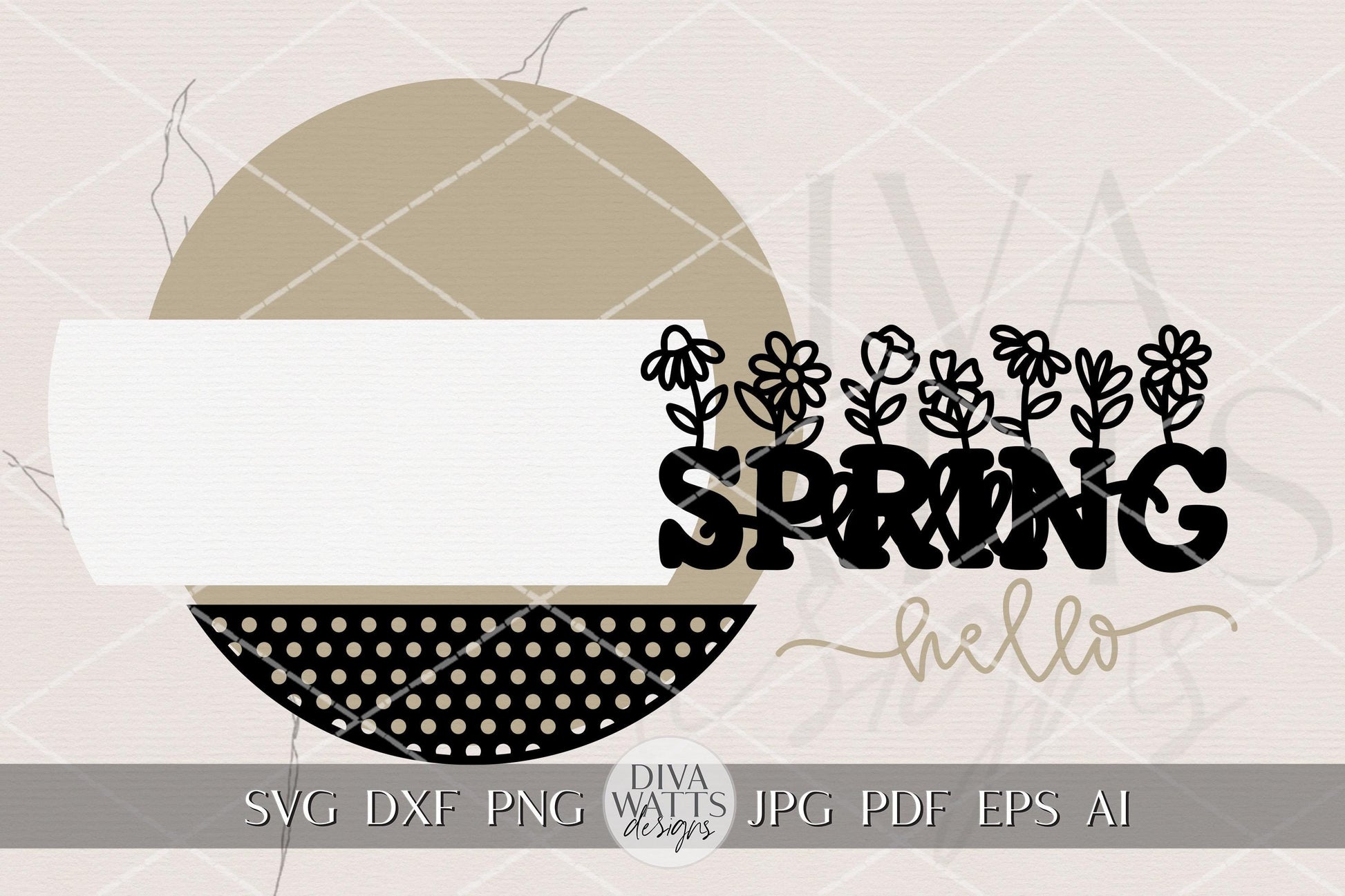 Hello Spring Round Door Hanger SVG File, Spring Floral Door Sign Laser Cut Design, Hello Spring Porch Decor, Layered DIY Wood Sign SVG