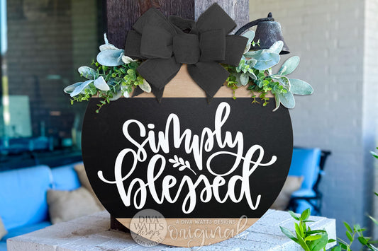 Digital SVG file for a Simply Blessed round door hanger laser cut design with elegant script lettering and faith-inspired style. This instant download includes a laser-ready SVG and multiple file formats for laser machines. Create your own DIY Christian door hanger, porch décor, or inspirational sign using this digital file. No physical sign included—this digital laser cut design allows full customization of colors, size, and finish for meaningful home décor.