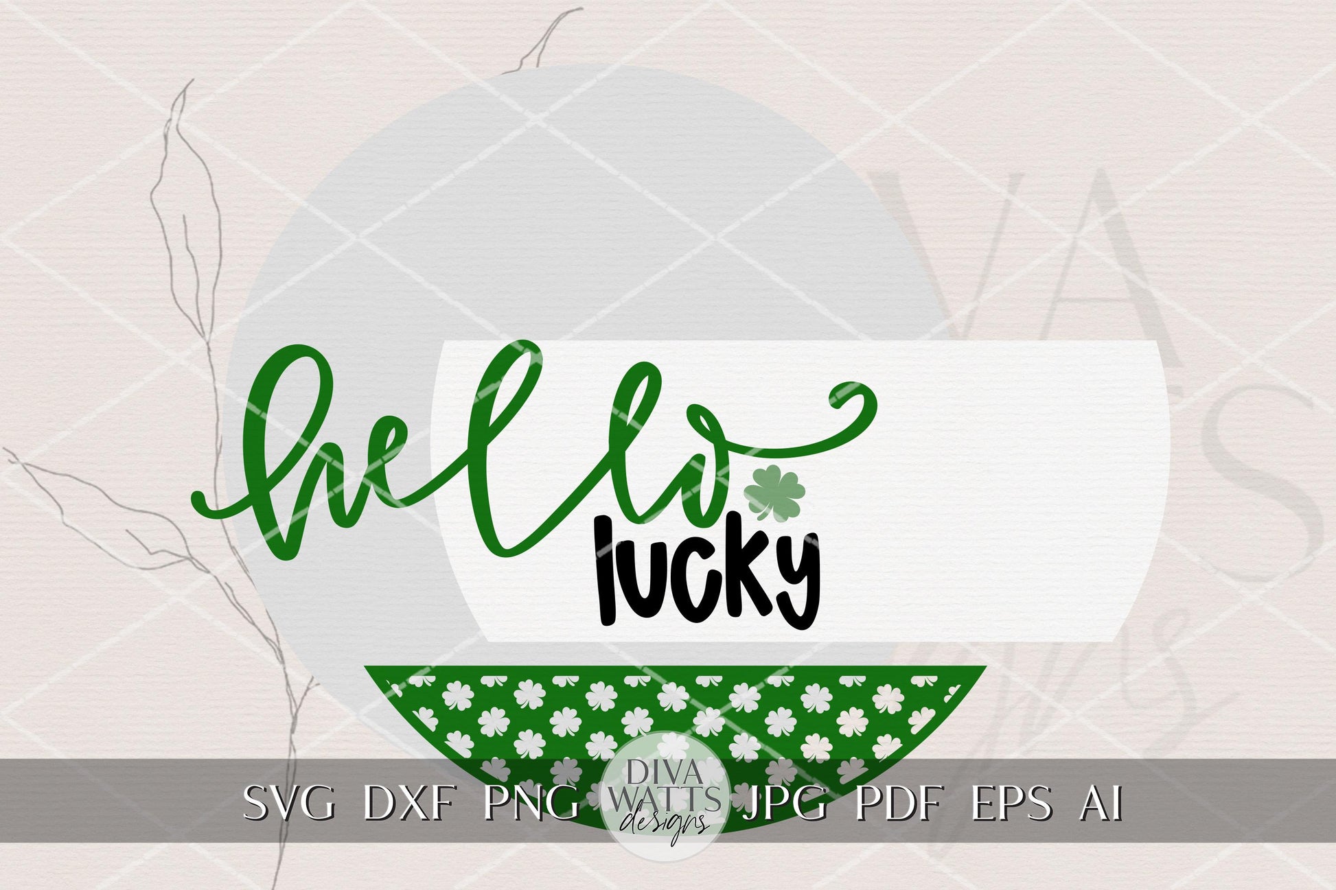 Hello Lucky Round Door Hanger SVG File, St Patrick’s Day Door Sign Laser Cut Design, Shamrock Porch Decor, Layered DIY Wood Sign SVG